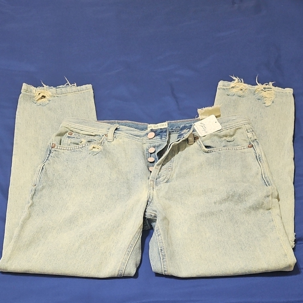 We The Free Blue Boyfriend Jeans Distressed Casual